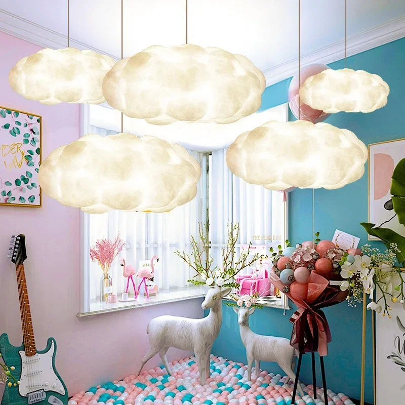 suspension lumineuse nuage blanc moderne soie salon chambre enfant décoration maison