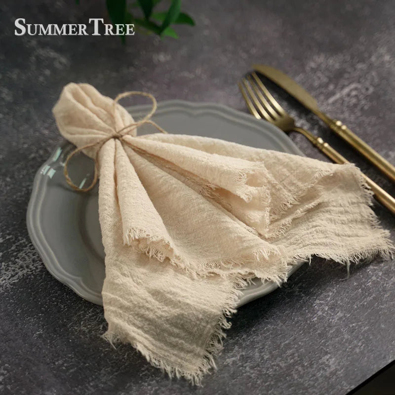 serviettes cuisine rustiques coton noir orange beige blanc rose pâle franges rustic naturel