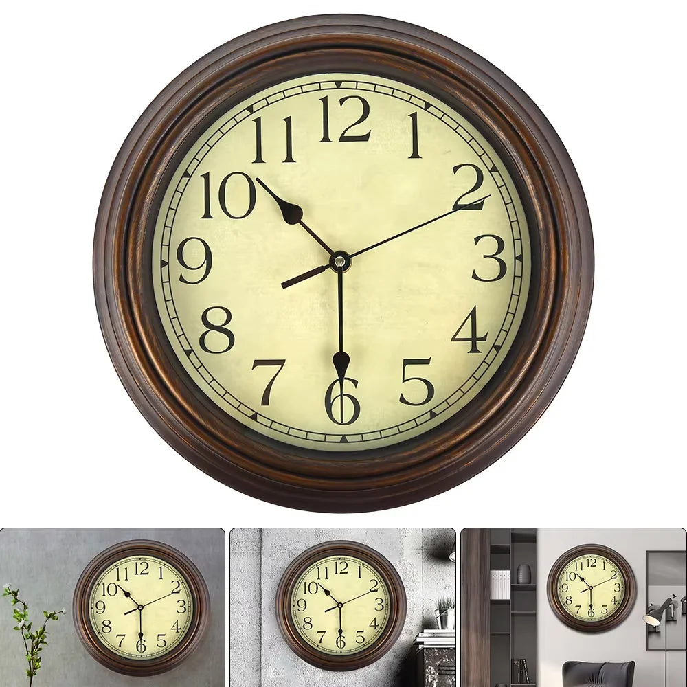 horloge murale classique vintage aiguille sans tic tac marron jaune cadrans chiffres romains salon