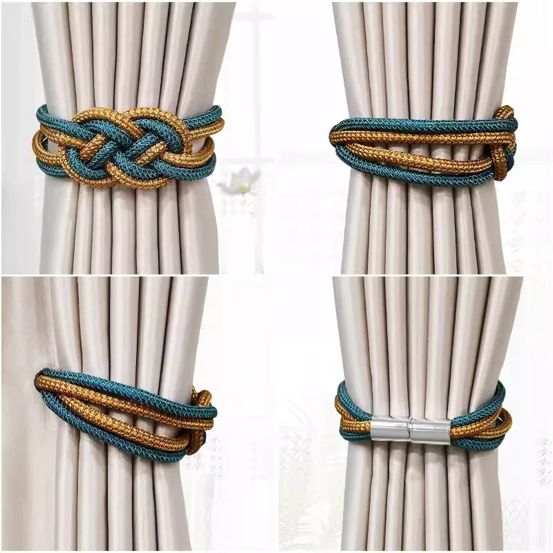 rubans fenêtres modernes aimants bleu doré tissés noeuds