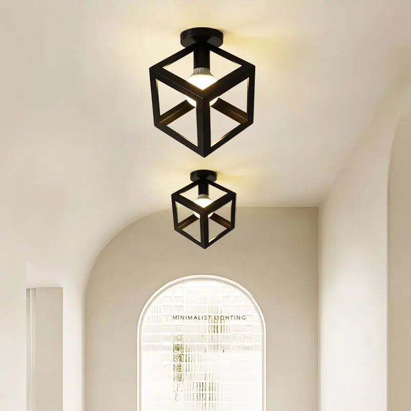 Lampe industrielle moderne métal noir structure géométrique éclairage intérieur E27
