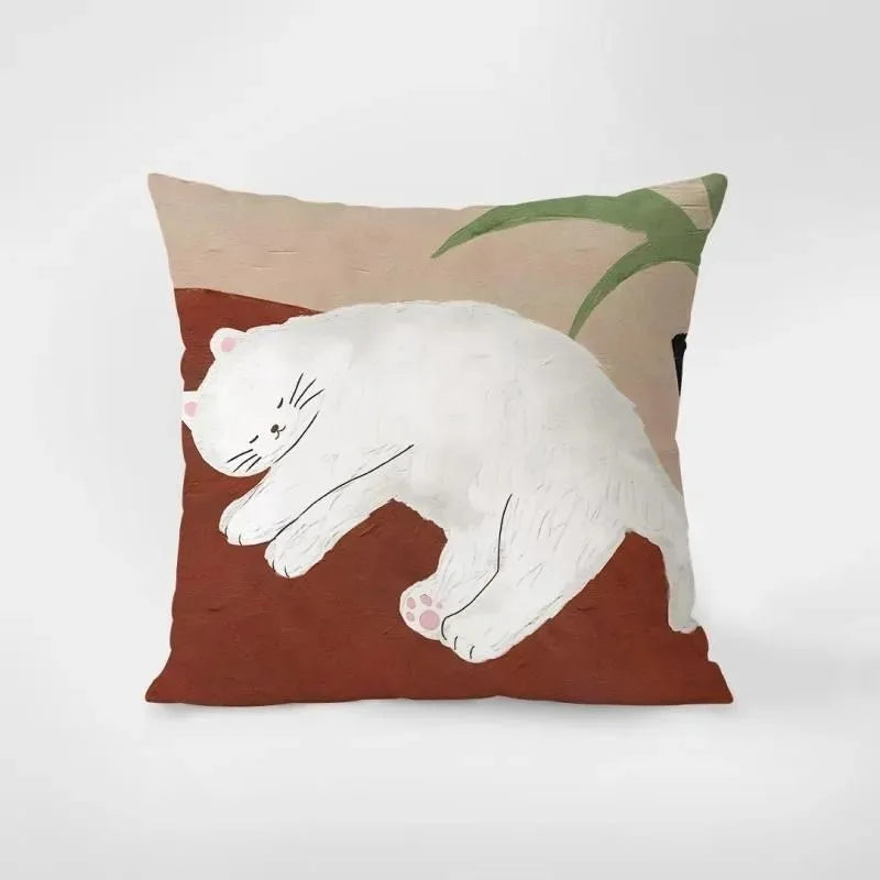 housse coussin moderne motif chats tulipes couleur unie polyester maison hospitalière 40x40cm 45x45cm