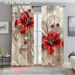 rideau floral moderne fleurs lilas feuilles beige rouge blanc opaques chambre