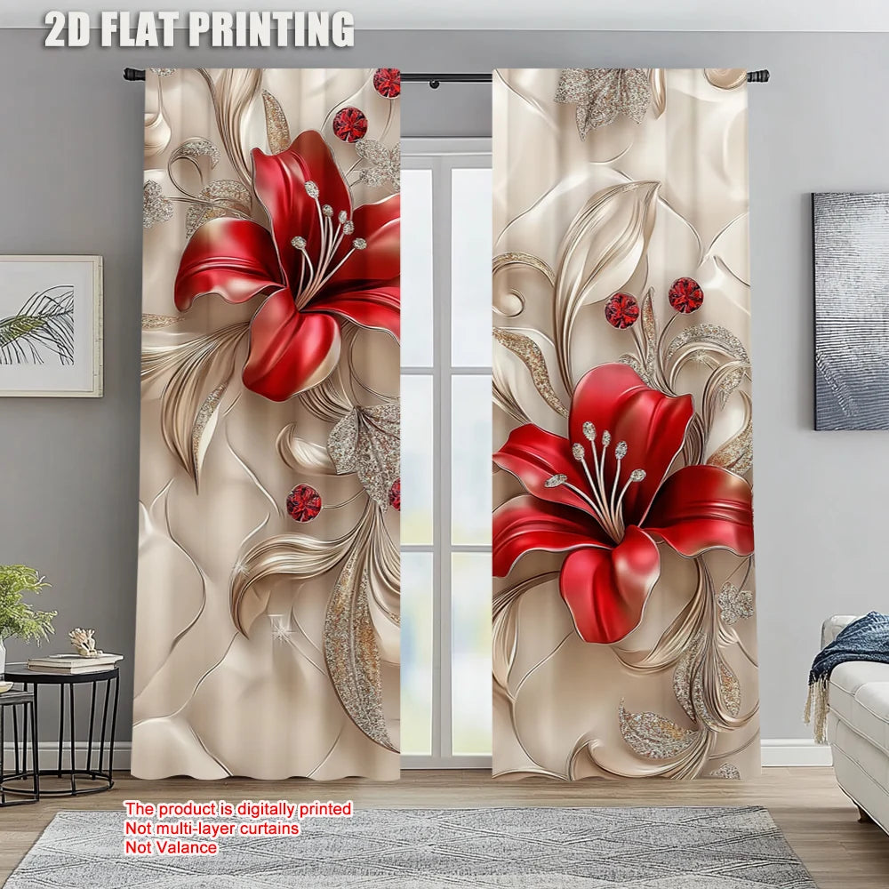 rideau floral moderne fleurs lilas feuilles beige rouge blanc opaques chambre