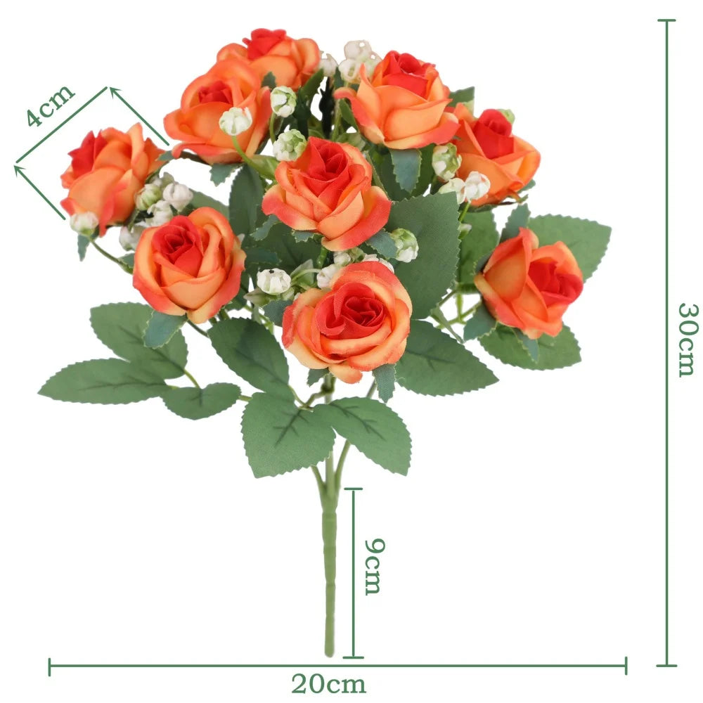 bouquets roses artificielles rouge blanc orange décoration intérieure mariage anniversaire fêtes chambre maison