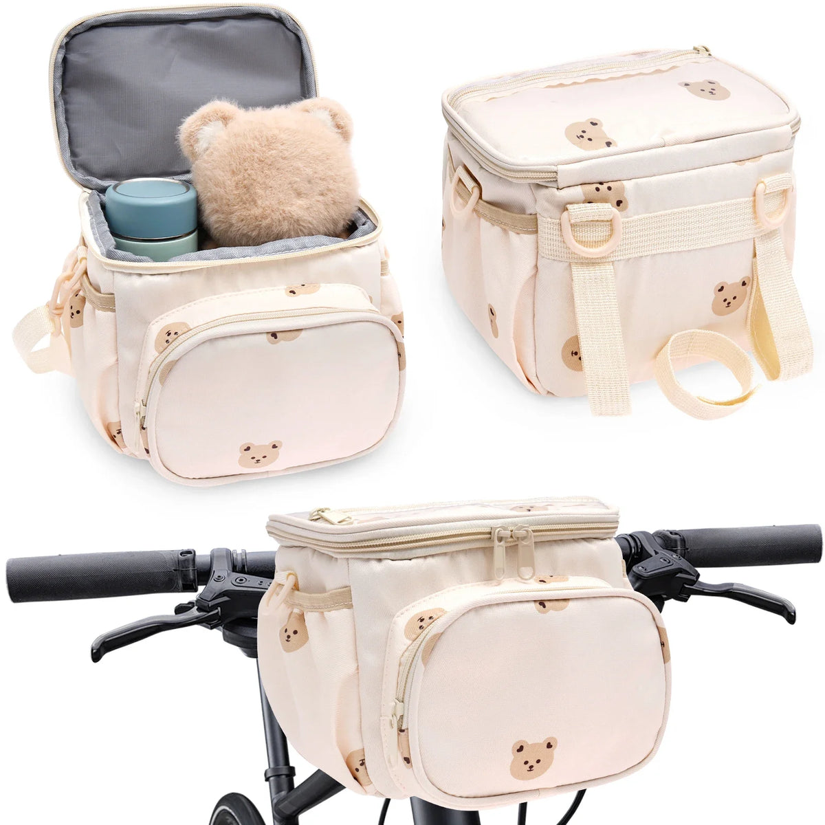 sacoche bébé panier vélo ours motif enfant bandoulière ajustable tissu nylon transparent