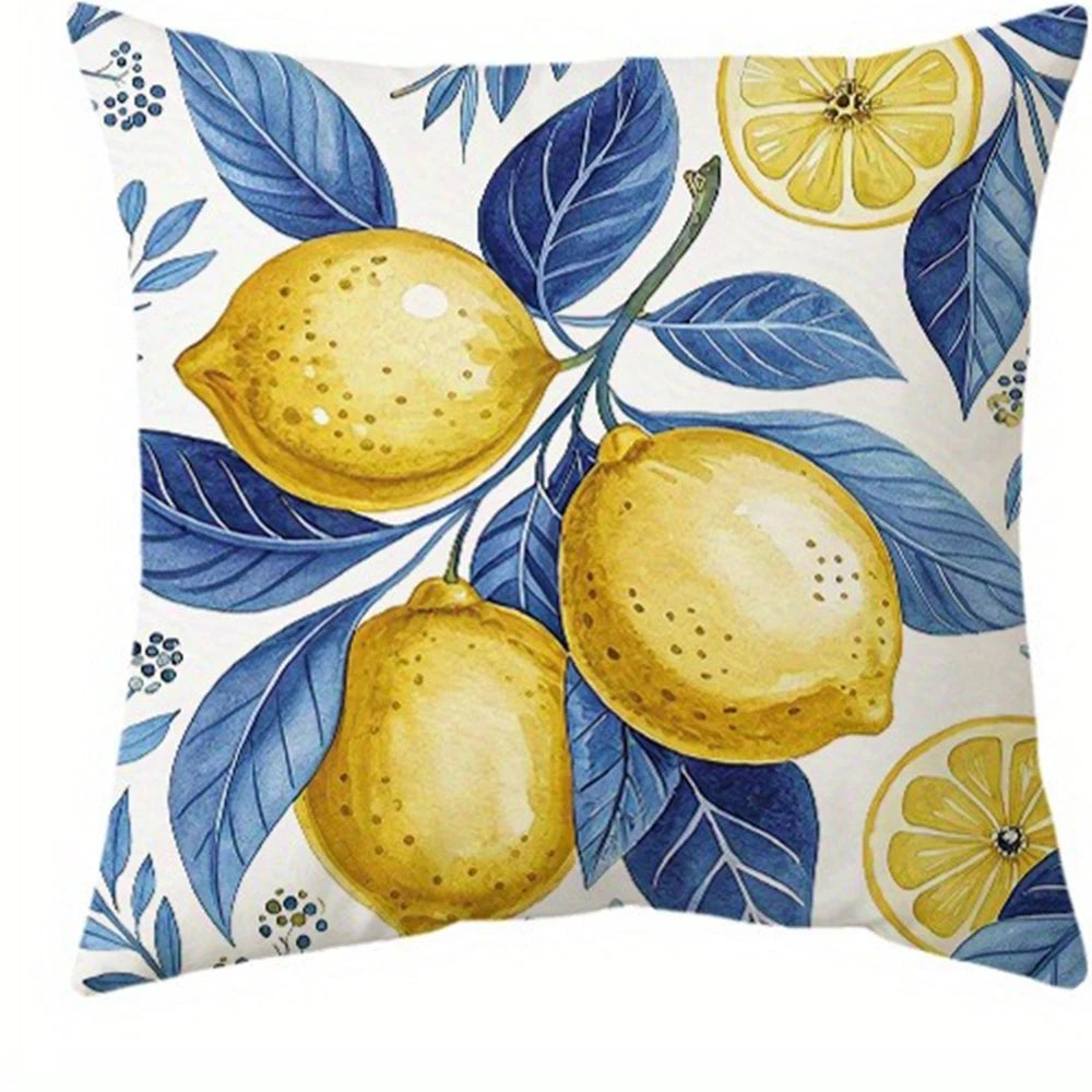 taies d'oreiller décoratives imprimées citrons feuilles bleu moderne maison lit