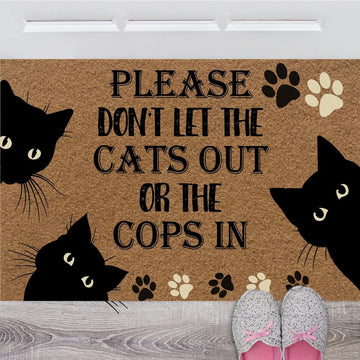 tapis d'entrée antidérapant marron chats noirs humour extérieur sol résistant bactéries
