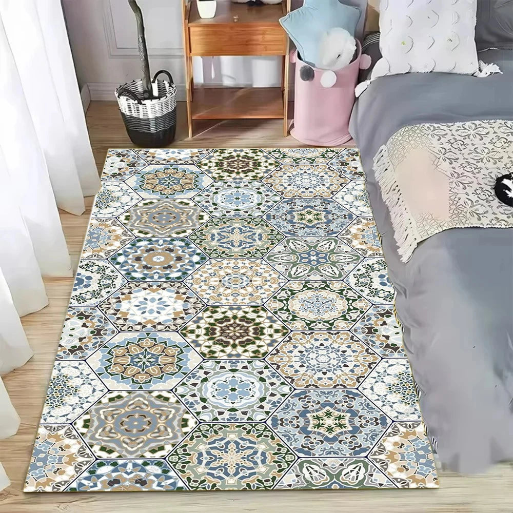 tapis rectangulaire bohème couleurs géométriques velours antidérapant intérieur extérieur chambre cuisine