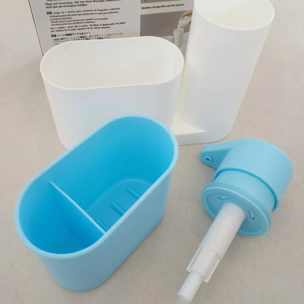 récipient moderne savon shampoing brosse éponge cuisine salle bains blanc vert bleu plastique minimaliste