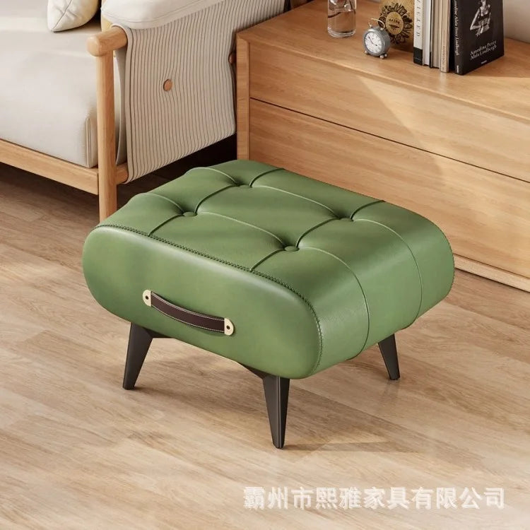 pouf cuir marron vert orange moderne vintage boutons carrés pieds noirs