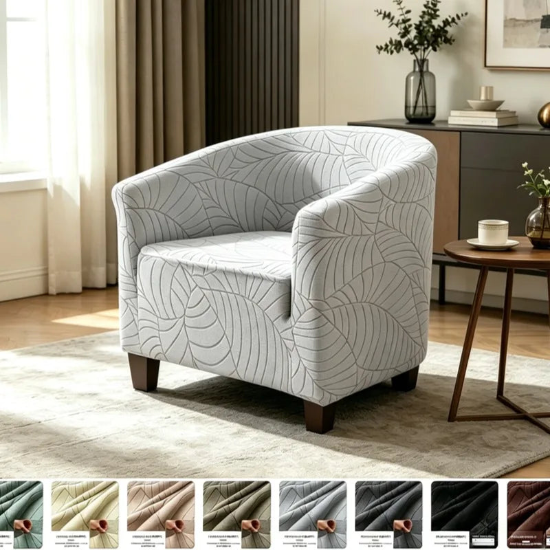housse fauteuil tubulaire imprimé feuilles couleur beige clair moderne élastique machine lavable salon chambre