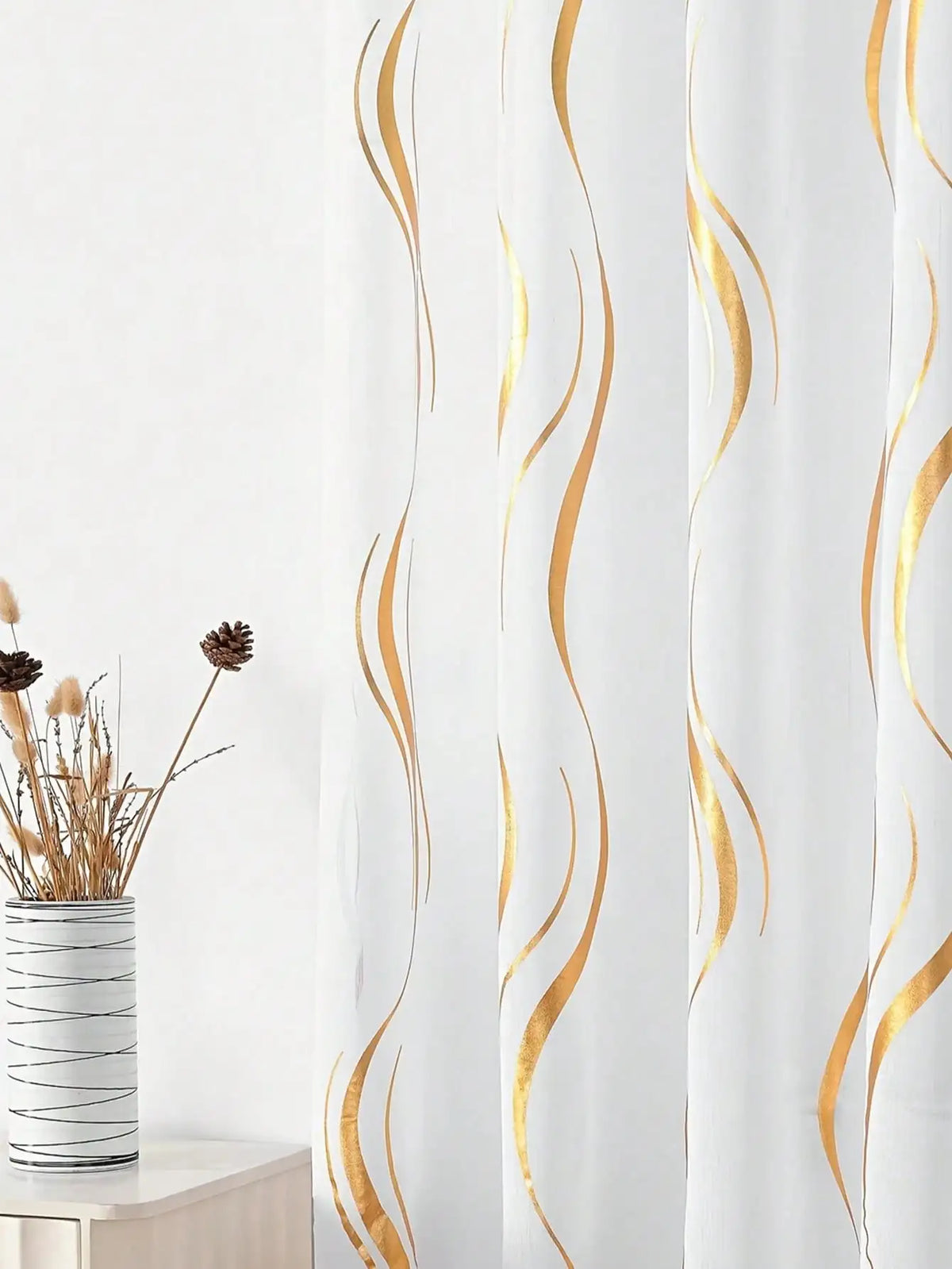 rideau moderne polyester translucide rayures or ondulées maison classique inclusion