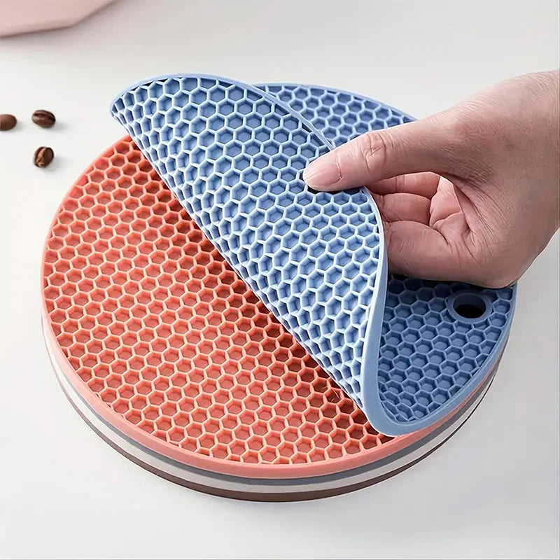 tapis table silicone gris rose bleu moderne réseau hexagonal cuisine protection comptoir 17.5cm