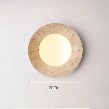 lampe murale moderne minimaliste pierre naturelle beige blanc texture marbrée boule verre opale 249
