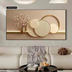 impression toile géométrique moderne minimaliste beige doré blanc gris vertical decoration mur wall art