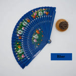éventail traditionnel bois motif fleurs géométriques rouge bleu rose vert Jaune Noir