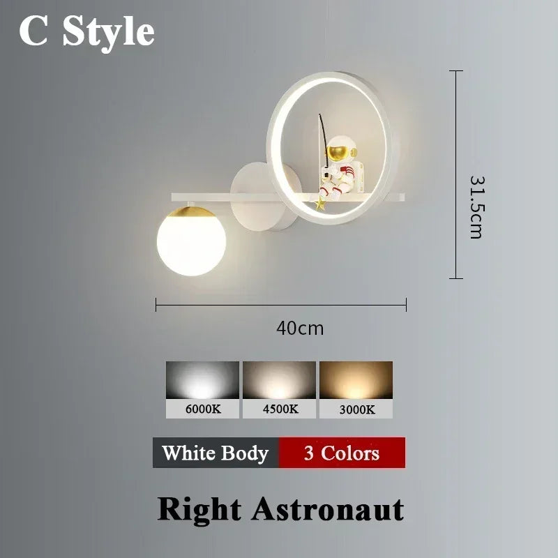 applique murale moderne astronaute étoile dorée noir blanc led chambre enfants