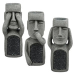 statues moai décoratives extérieures pots fleurs texture pierre motif floral gris noir