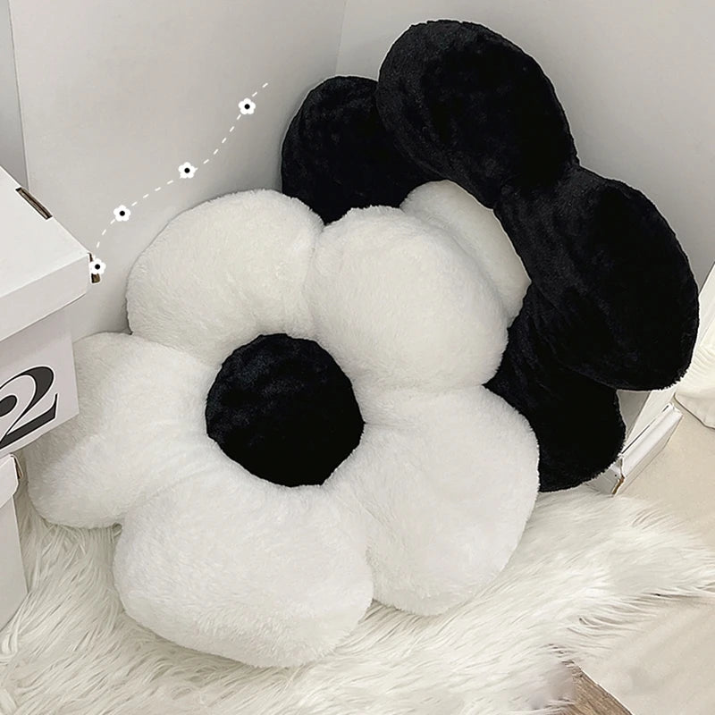 coussin fleurs stylisées blanc noir velours moderne coton polyester siège décoration maison anti décubitus