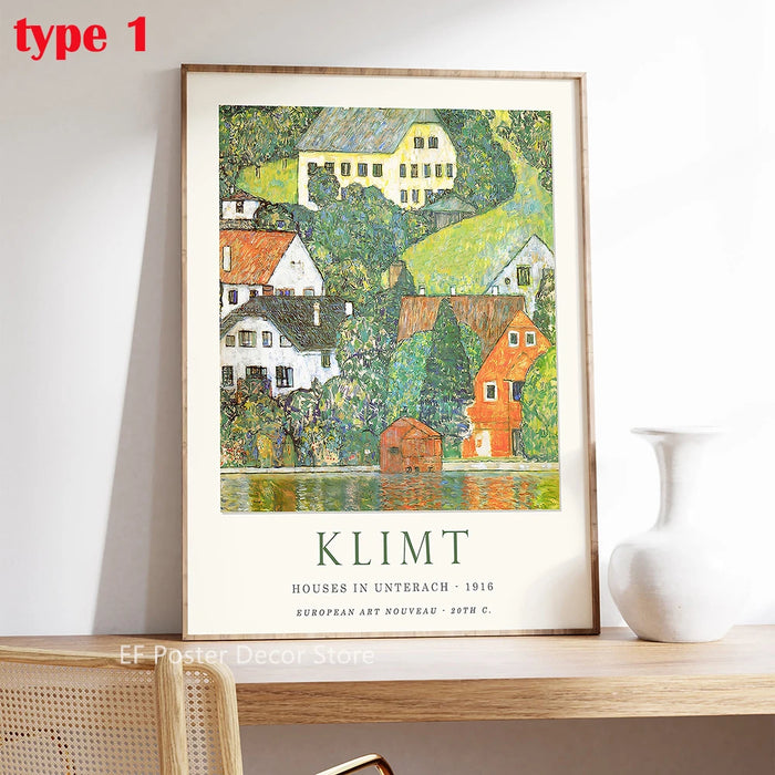 affiche art nouveau paysage floral impressionniste tableaux peints couleurs chaudes motifs floraux vintage
