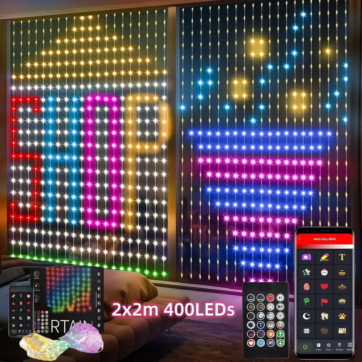 rideau lumineux led multicolore 400 leds moderne grille decorative telecommande application mobile