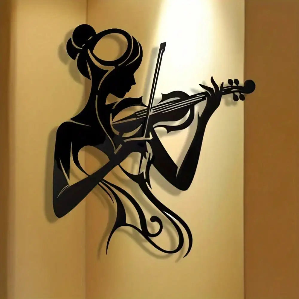 sticker mural femme violon noir floral moderne décoration intérieure silhouettte élégante