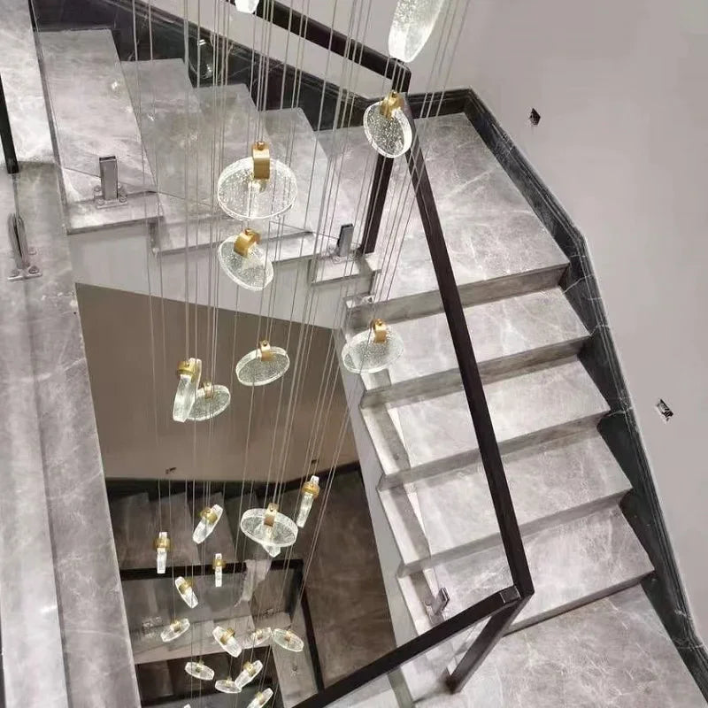 suspension lumineuse moderne cristal transparent dorées salon restaurant chambre principal
