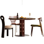 table ronde bois moderne 80cm diamètre 75cm hauteur marron points blancs pied centralisée