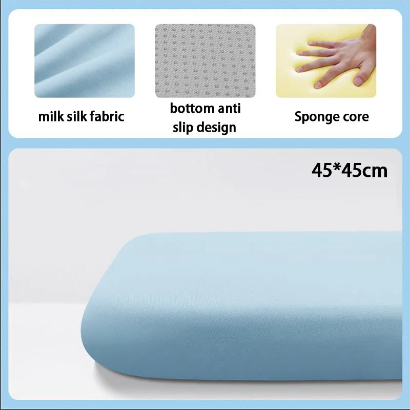 coussin chaise mousse mémoire forme douce polyester coton bleu gris rose moderne ergonomique adhésif