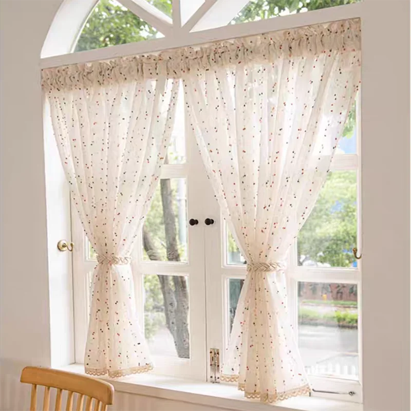 rideaux fenetre transparents motif dentelle vintage rustique inclusion tulle blanc crem orange bleu vert