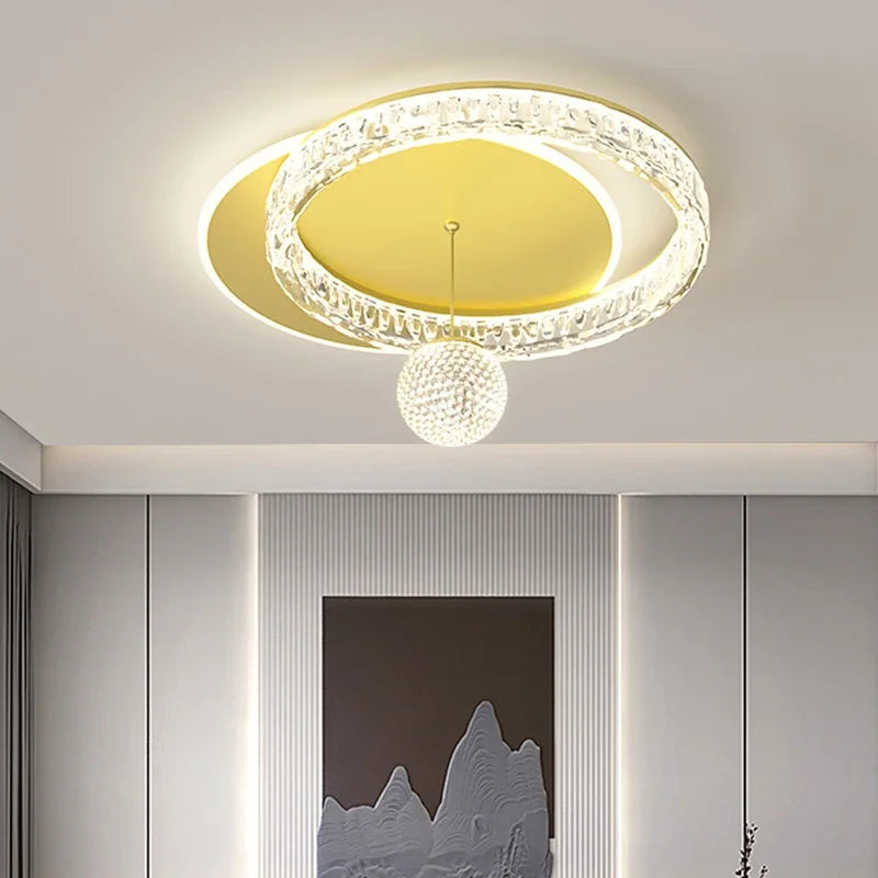plafonnier led moderne noir doré blanc cristaux élégant boule lumineuse