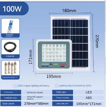 lampe solaire extérieure 100w 200w blanc bleu ip66 moderne économique