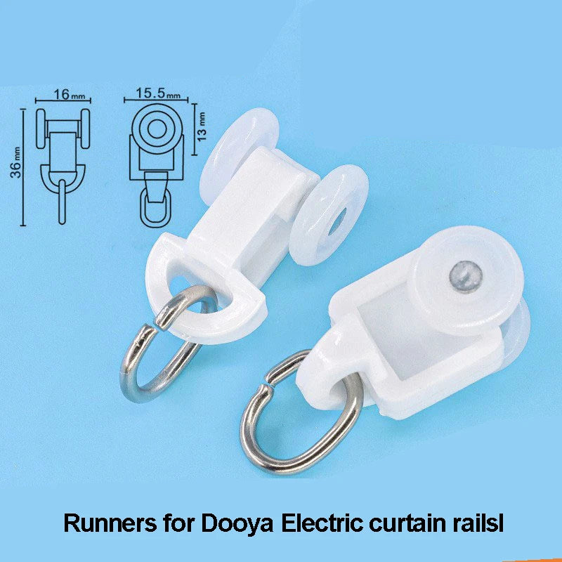 rideaux électriques runners blanc anneaux métalliques rail plastique lisse fonctionnels industriels