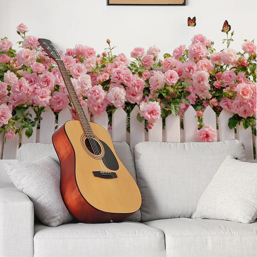 sticker mural fleurs roses feuilles vertes décoration intérieure autocollant roseclair salon chambre