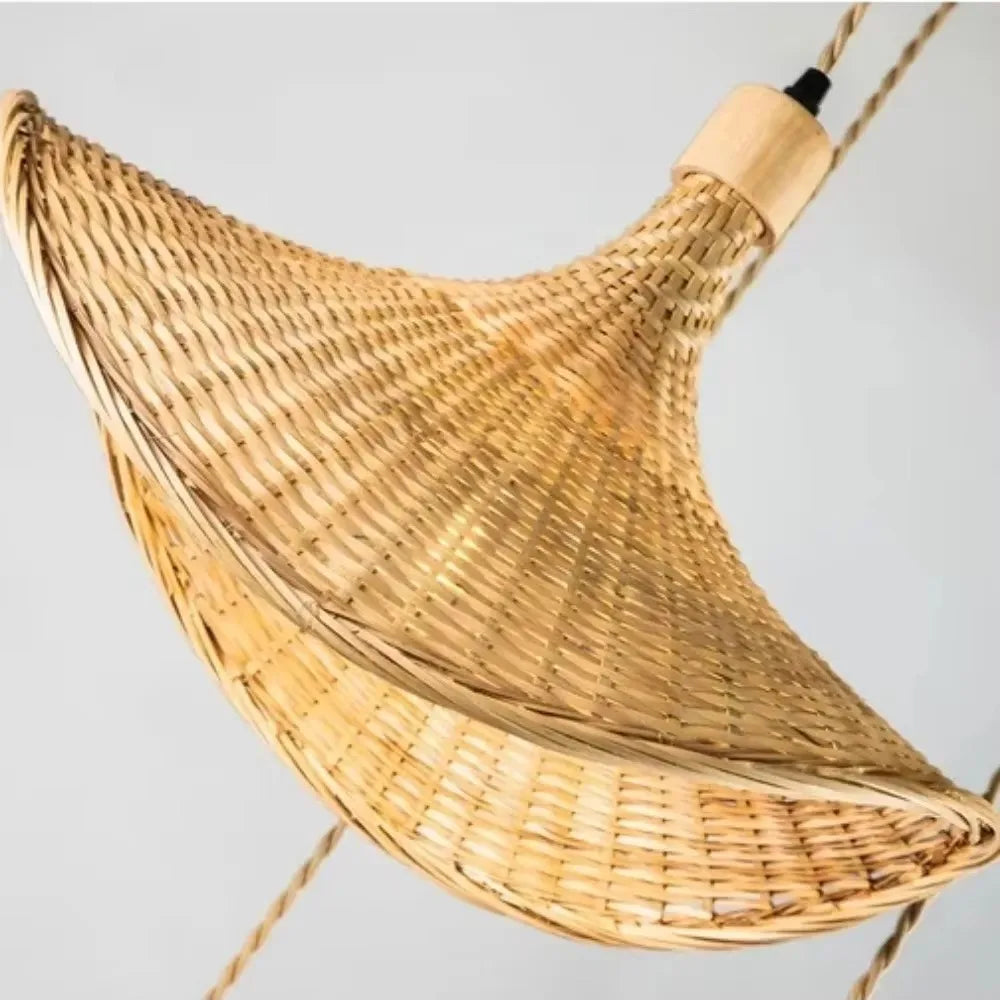 Suspension lumineuse tissée osier naturel moderne rustique câble ajustable douille E27