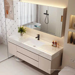 meuble salle bain blanc marbre moderne étagères miroir lumineux accessoires fixations murales