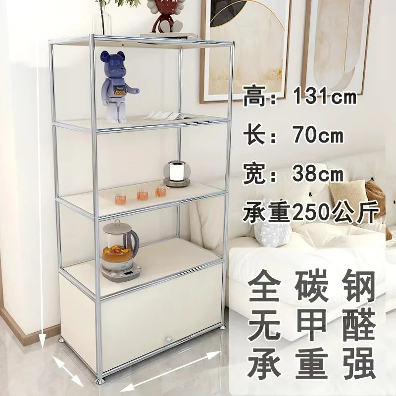 étagère moderne métal blanc gris étagères coulissantes porte rangement salon minimaliste 131cm haute capacité