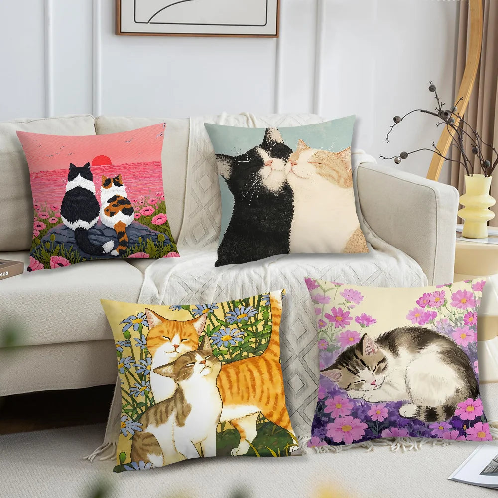 housses coussin imprimées chats fleurs modernes décoratives 35x35cm 40x40cm 45x45cm 50x50cm 60x60cm