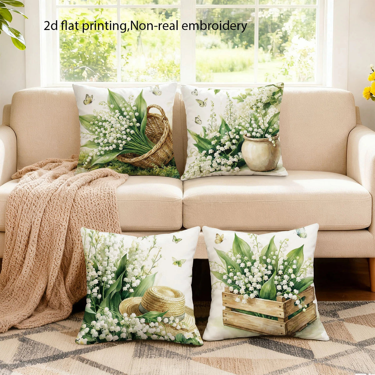 taies d'oreiller fleurs blanches rustiques lit maison panier bois naturel polyester blanc vert beige
