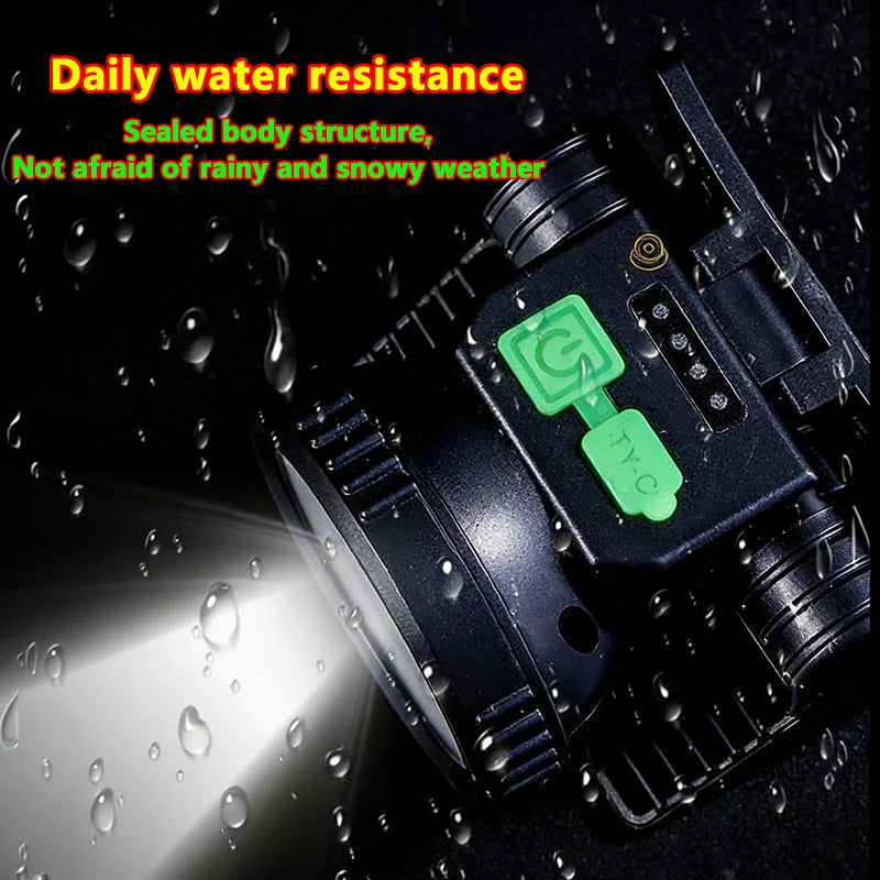 lampe frontale led rechargeable usb étanche camping pêche chasse sport noir clip moderne