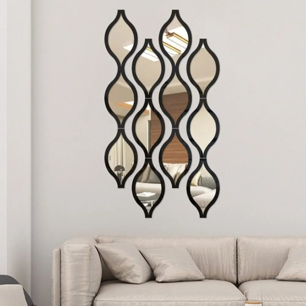miroirs décoratifs modernes ovales ondulés or noir argent adhésifs amovibles 15cm 8cm 18cm 10cm