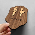signage toilettes bois moderne panneau wc hommes femmes texte toilet men women 20x10cm