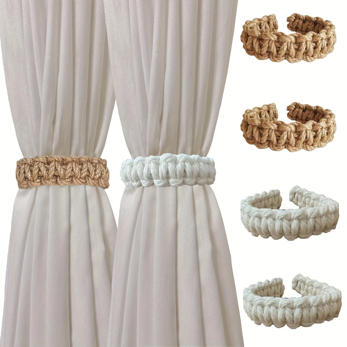 anneaux rideau tissés main texture tordue artisanal beigeclair decoration intérieure bohème rustique fixations rideau