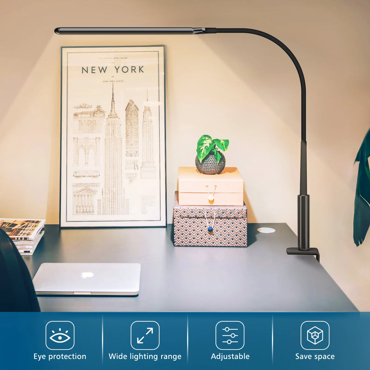 lampe flexible noir moderne clips réglable 10 niveaux luminosité USB