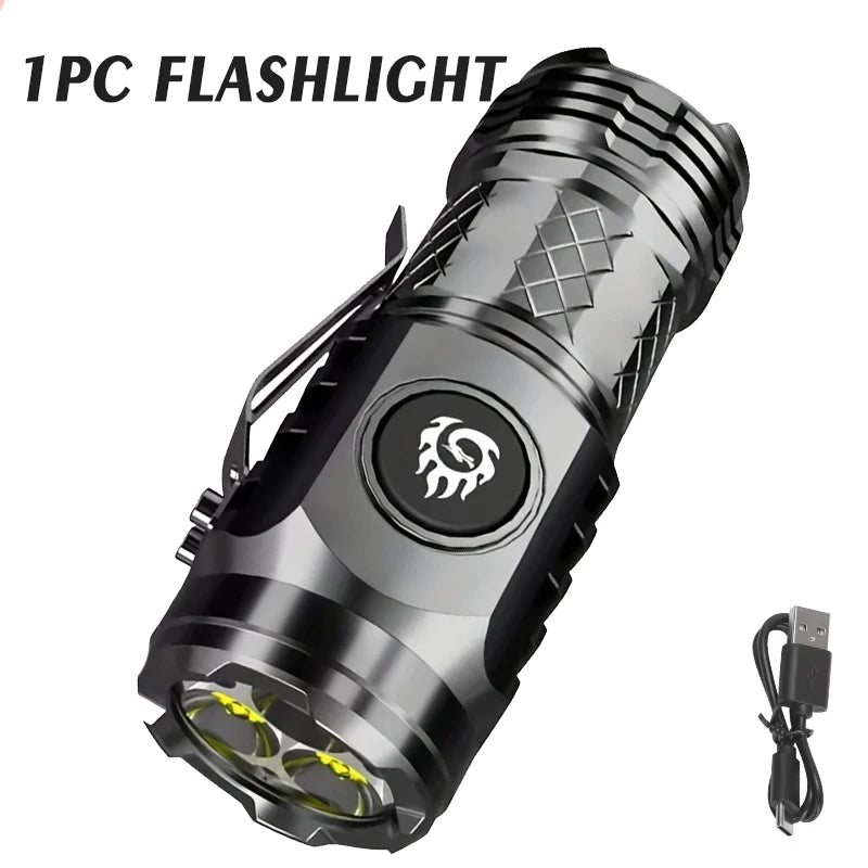 lampe torche rechargeable led noire résistante chocs éclairage intense mode luminosité réglable clip moderne