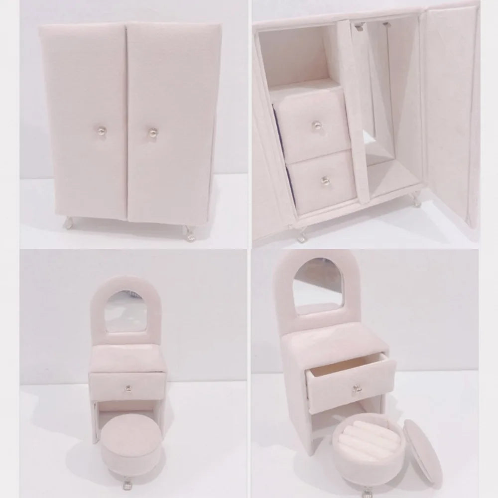 présentoir bijoux velours rose canapé armoire ensemble miniatures classiques pieds métalliques