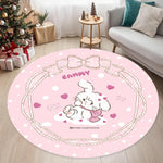 tapis rond dessin animé chats mignons pois blancs rose salon chambre antidérapant polyester