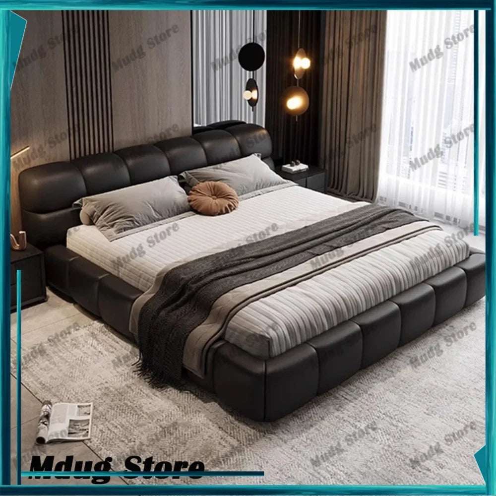 lit moderne noir simili cuir 165cm 195cm 215cm oreiller couverture chambre coucher