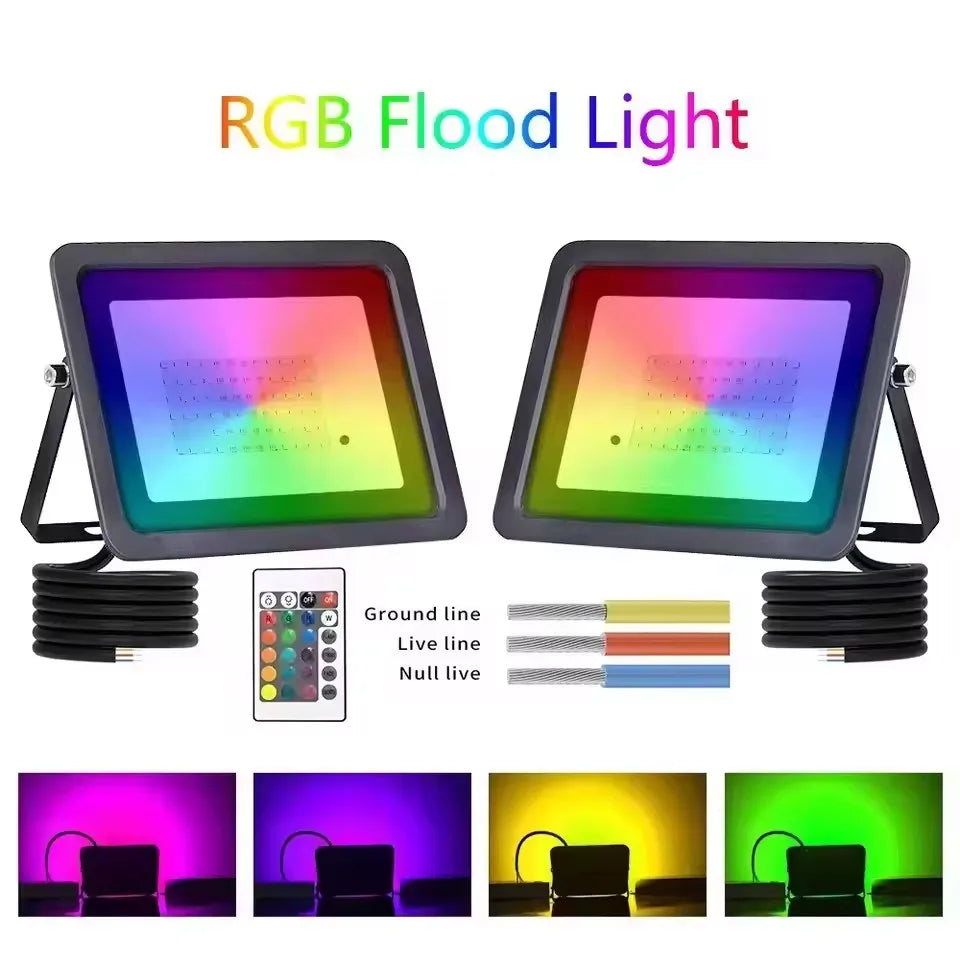 projecteur led noir moderne ip66 extérieur télécommande interrupteur vis fixation 220vRGBO